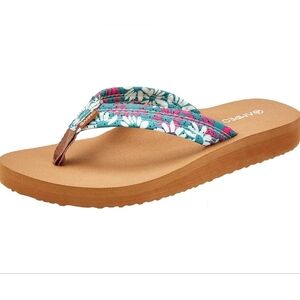 Ampeo Women's Comfy Green Floral Flip Flop Thong Sandals Arch Support Cushioned